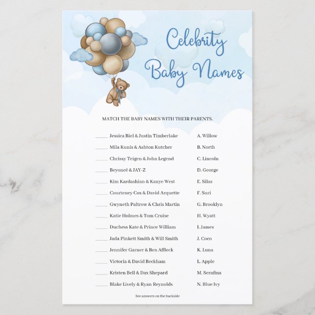 Teddy beer blue ballon Celebrity Baby Names (Voorkant)