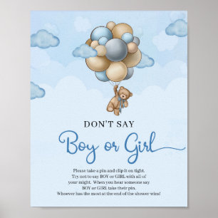 Teddy beer blue ballonnen Zeg geen BOY of GIRL Poster