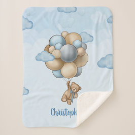 Teddy beer blue beige ballonnen gepersonaliseerd sherpa deken