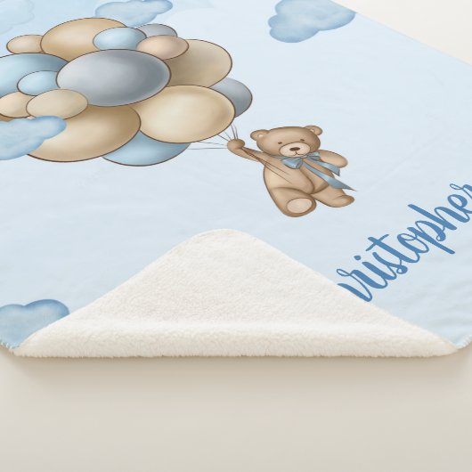 Teddy beer blue beige ballonnen gepersonaliseerd sherpa deken (3/4)