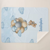Teddy beer blue beige ballonnen gepersonaliseerd sherpa deken (Voorkant (horizontaal))