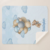 Teddy beer blue beige ballonnen gepersonaliseerd sherpa deken (Voorkant (horizontaal))