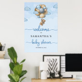Teddy beer blue brown ballonnen baby Welkomstbord Poster (Thuiskantoor)