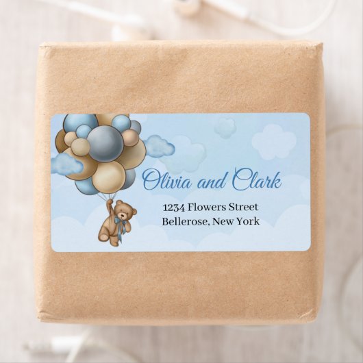 Teddy beer blue brown iory ballonnen label (Insitu)