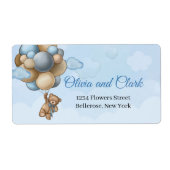 Teddy beer blue brown iory ballonnen label (Voorkant)