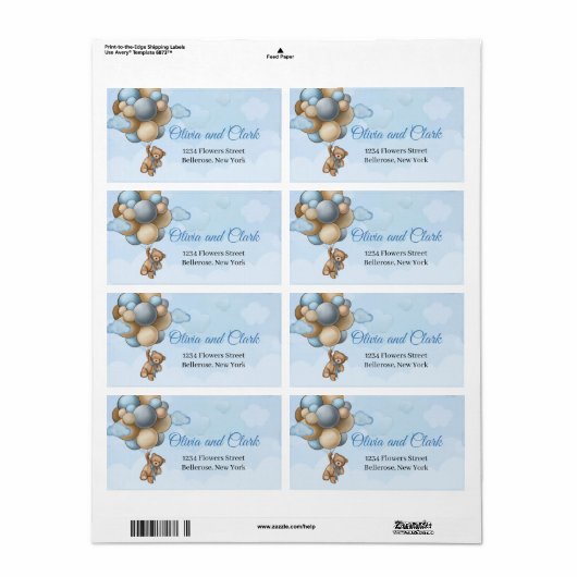 Teddy beer blue brown iory ballonnen label (Full Sheet)