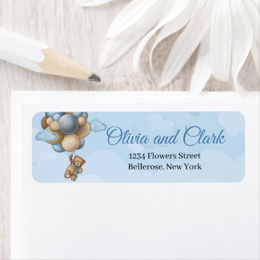 Teddy beer blue brown iory ballonnen label (Insitu)