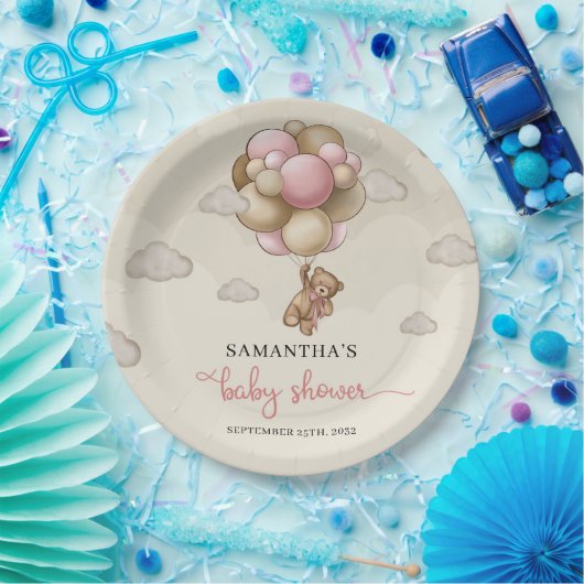 Teddy beer blush brown iory ballons baby shower papieren bordje (Feest)