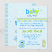 Teddy beer boy baby shower-uitnodiging kaart (Voorkant / Achterkant)