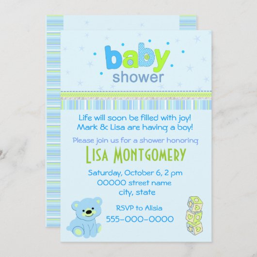 Teddy beer boy baby shower-uitnodiging kaart (Voorkant / Achterkant)