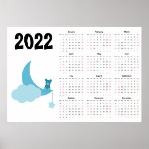 Teddy beer Calendar 2022 Poster - Sunday start