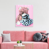 Teddy beer cuddles canvas omwikkelroze afdruk (Insitu (Woonkamer))