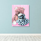 Teddy beer cuddles canvas omwikkelroze afdruk (Insitu (Houten vloer))