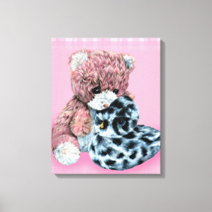 Teddy beer cuddles canvas omwikkelroze afdruk