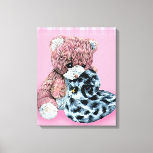 Teddy beer cuddles canvas omwikkelroze afdruk (Voorkant)