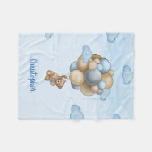 Teddy beer dusty blue bruine ivoorballonnen vlooie fleece deken (Voorkant (Horizontaal))
