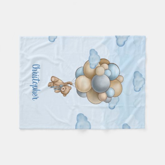 Teddy beer dusty blue bruine ivoorballonnen vlooie fleece deken (Voorkant (Horizontaal))