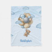 Teddy beer dusty blue bruine ivoorballonnen vlooie fleece deken (Voorkant)