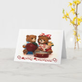 Teddy beer echtpaar gelukkig jarig kaart (Gele Bloem)