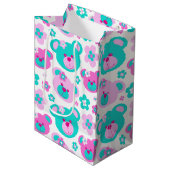 Teddy-beer en bloemen roze watje witte cadeazak medium cadeauzakje (Voorkant Gekanteld)