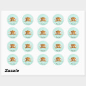teddy beer en daisies op green gingham ronde sticker (Vel)