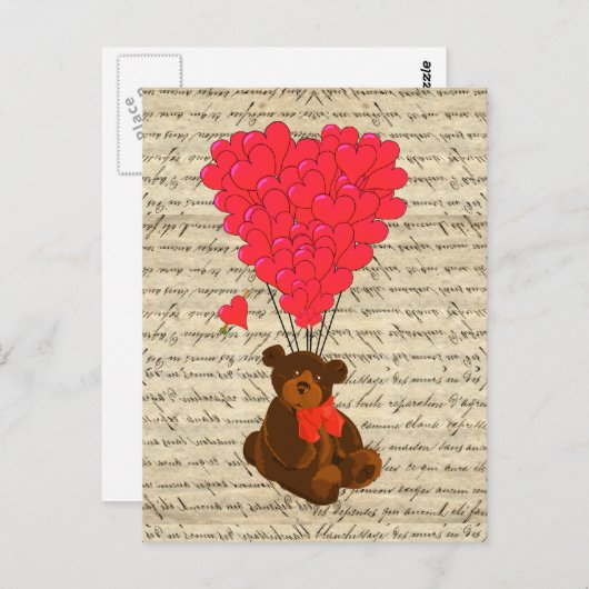 Teddy beer en hart briefkaart (Voorkant / Achterkant)