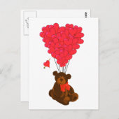 Teddy beer en hartballonnen briefkaart (Voorkant / Achterkant)