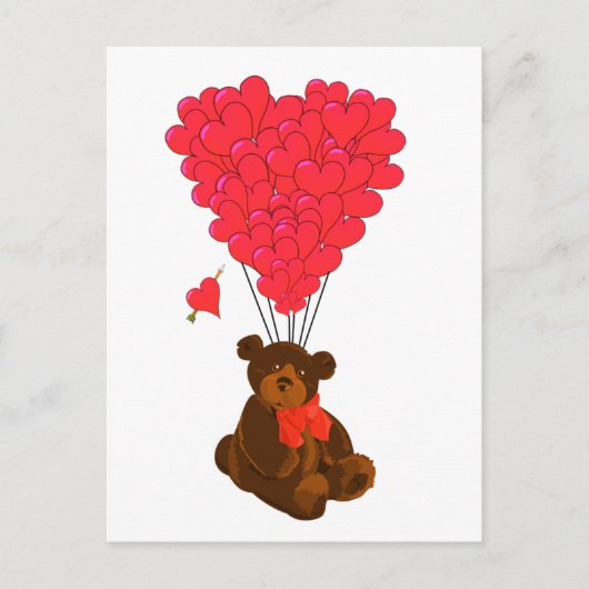 Teddy beer en hartballonnen briefkaart (Voorkant)