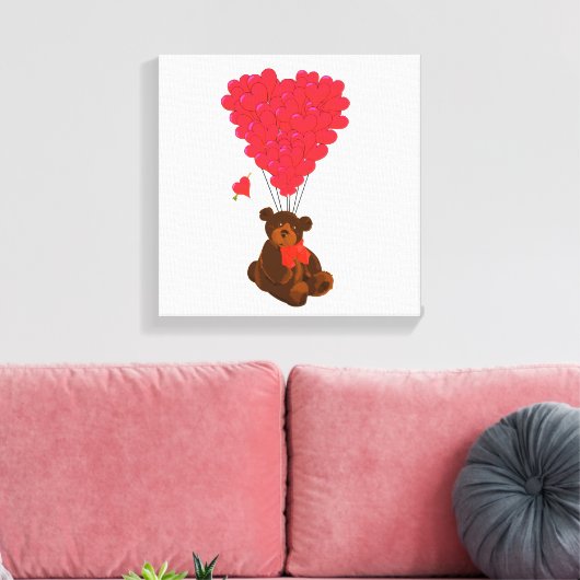 Teddy beer en hartballonnen canvas afdruk (Insitu (Woonkamer))