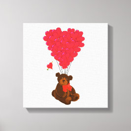Teddy beer en hartballonnen canvas afdruk
