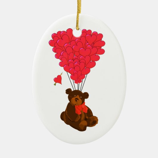 Teddy beer en hartballonnen keramisch ornament (Voorkant)