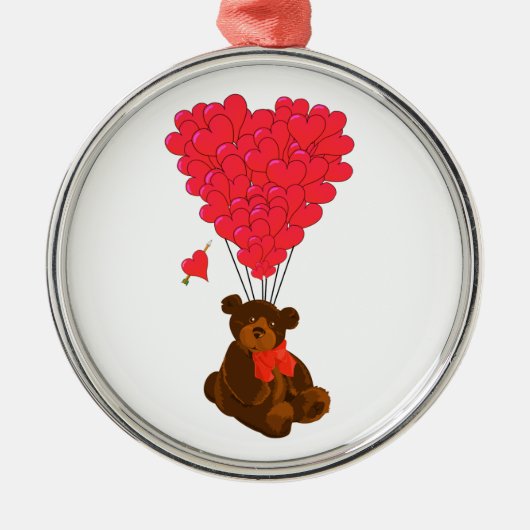 Teddy beer en hartballonnen metalen ornament (Voorkant)