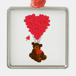 Teddy beer en hartballonnen metalen ornament