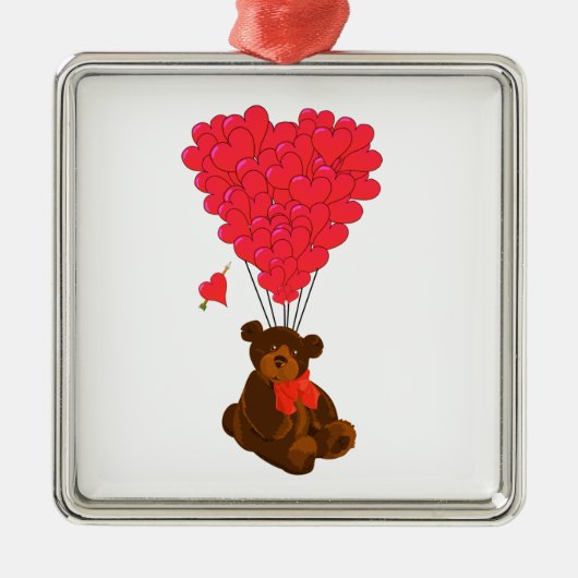 Teddy beer en hartballonnen metalen ornament (Voorkant)