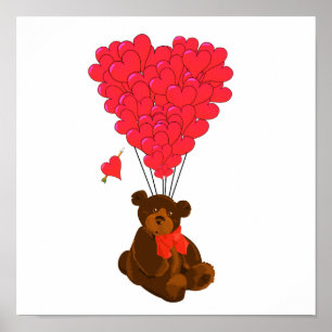 Teddy beer en hartballonnen poster