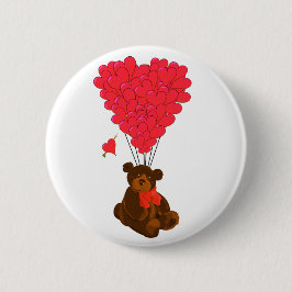 Teddy beer en hartballonnen ronde button 5,7 cm