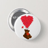 Teddy beer en hartballonnen ronde button 5,7 cm (Voorkant /achterkant)