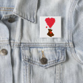 Teddy beer en hartballonnen vierkante button 5,1 cm (In situ)