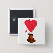 Teddy beer en hartballonnen vierkante button 5,1 cm (Voorkant /achterkant)