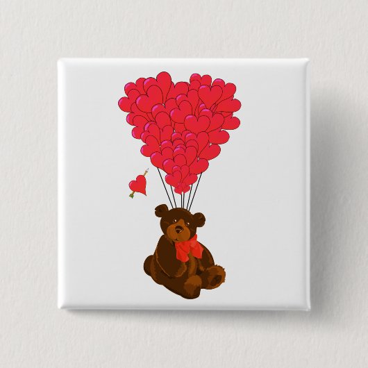 Teddy beer en hartballonnen vierkante button 5,1 cm (Voorkant)