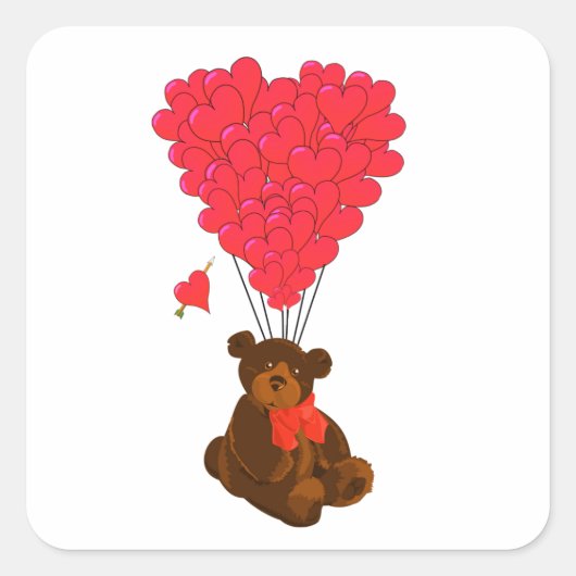 Teddy beer en hartballonnen vierkante sticker (Voorkant)
