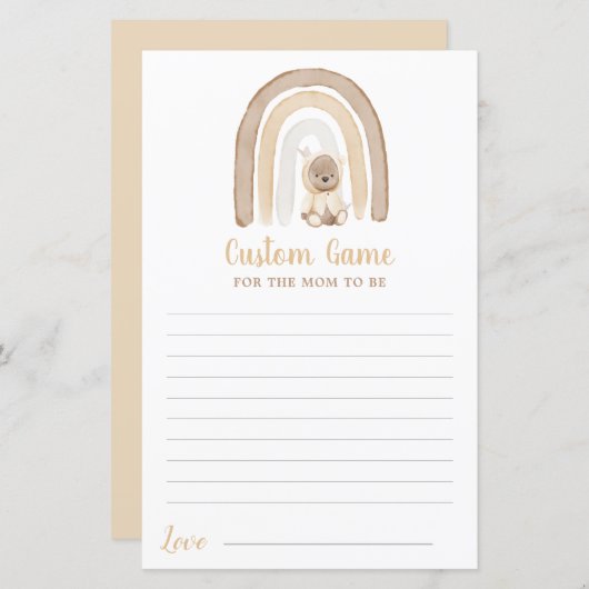Teddy beer en Rainbow Baby shower Custom Game (Voorkant / Achterkant)