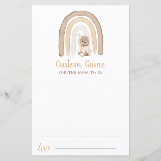 Teddy beer en Rainbow Baby shower Custom Game (Voorkant)