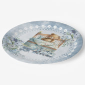 Teddy beer en stoffige blauw baby shower papieren bordje (Gekanteld)