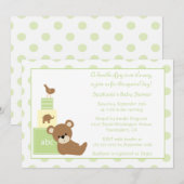 Teddy-beer en vogelneutrale baby shower-uitnodigin kaart (Voorkant / Achterkant)