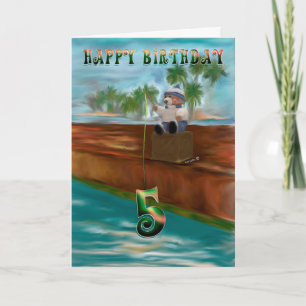 Teddy beer fish Happy 5 Birthday Kaart
