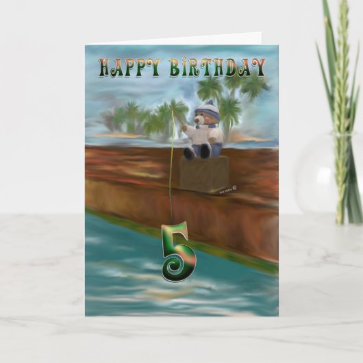 Teddy beer fish Happy 5 Birthday Kaart (Voorkant)