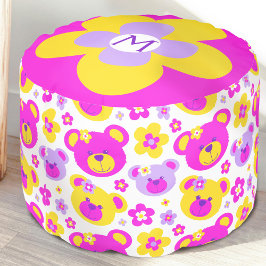 Teddy beer flower roze gele paarse witte pouf poef