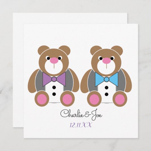 Teddy beer gay bruiloft twee bruidedagroop kaart (Voorkant / Achterkant)