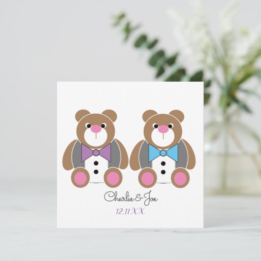 Teddy beer gay bruiloft twee bruidedagroop kaart (Staand voorkant)